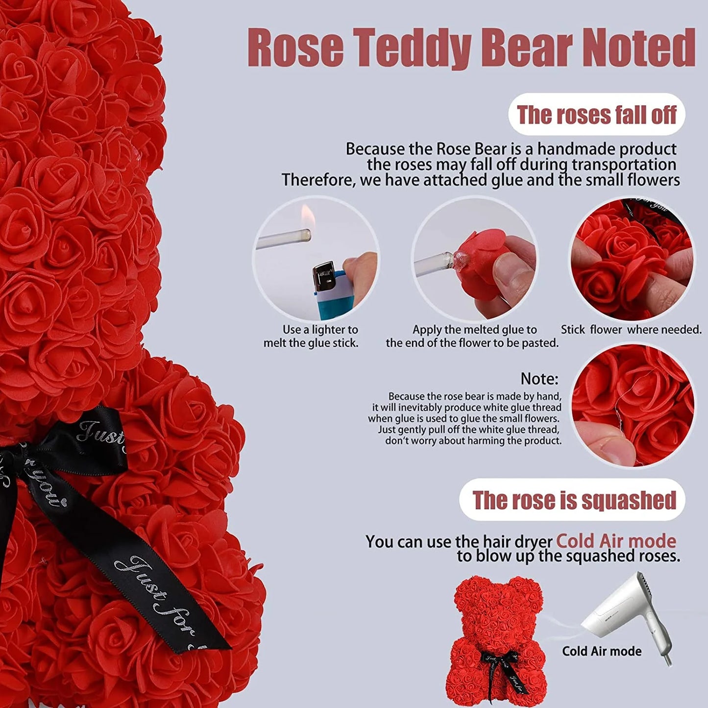 10-Inch Rose Flower Bear Gifts for Valentine'S Day,Mother'S Day,Christmas(Wine Red)