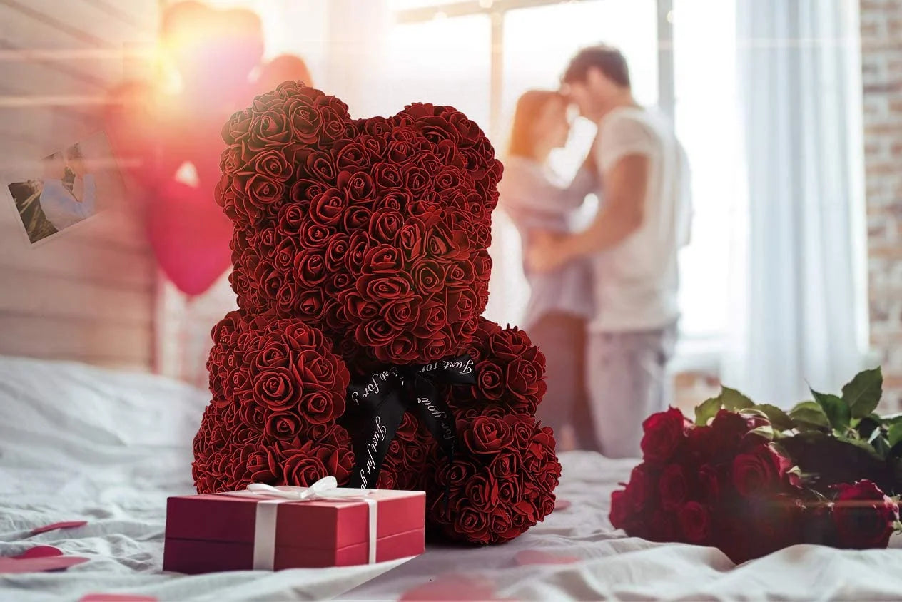 10-Inch Rose Flower Bear Gifts for Valentine'S Day,Mother'S Day,Christmas(Wine Red)