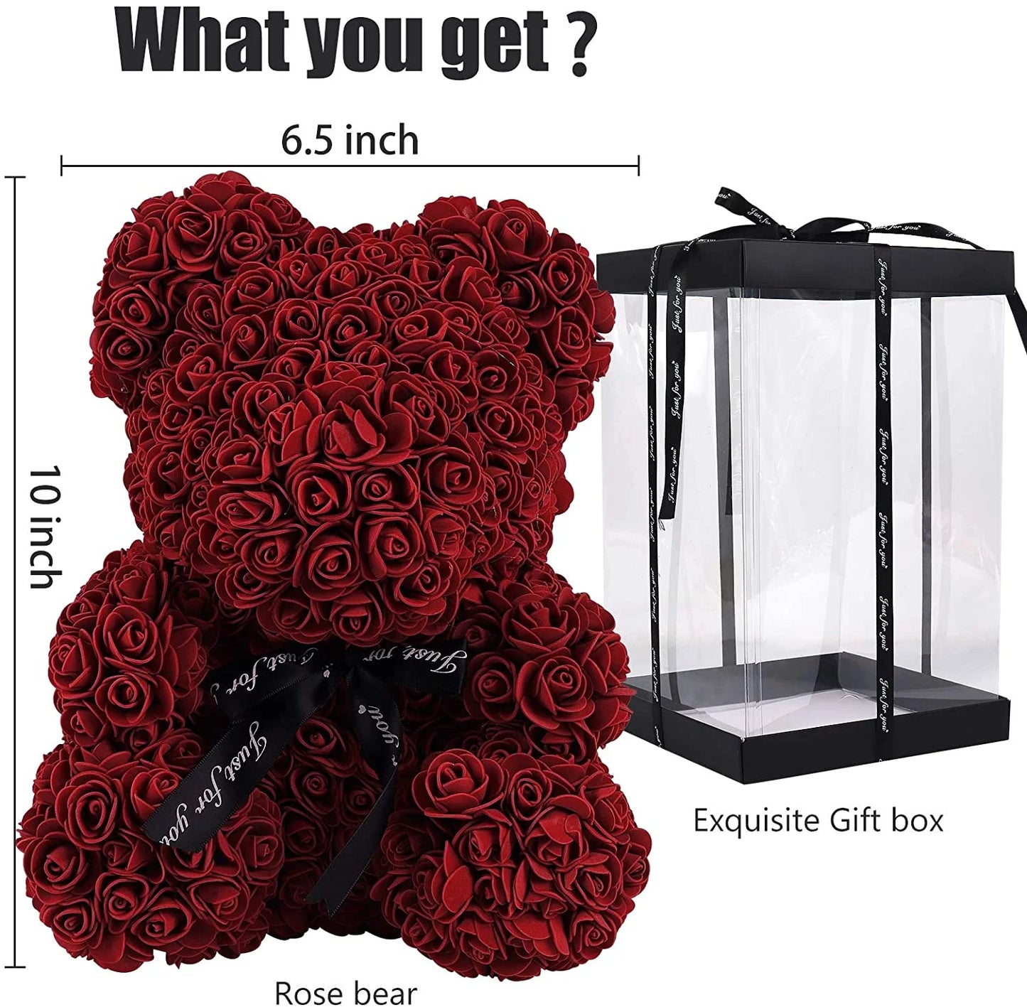 10-Inch Rose Flower Bear Gifts for Valentine'S Day,Mother'S Day,Christmas(Wine Red)