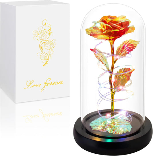 Birthday Gifts for Women,Flowers for Delivery Prime,Colorful Red Rose in a Glass Dome with Colorful Light,Christmas Rose Gifts for Her Mom Women Wife Girl Grandma on Anniversary Valentines